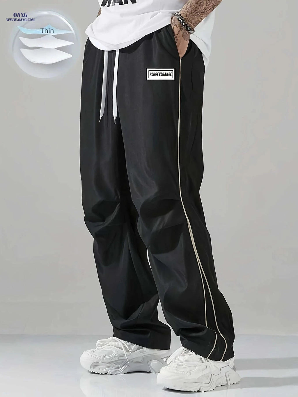 Men's Casual Striped Sports Long Pants - Loose High Street Fit   OAXG 