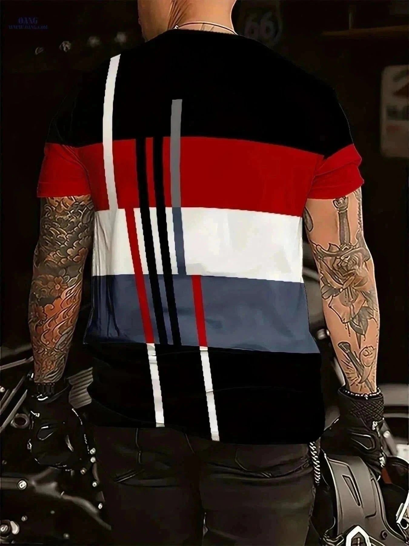 Men’s Casual Striped T-Shirt - Lightweight, Short Sleeve Comfort   OAXG Red / S