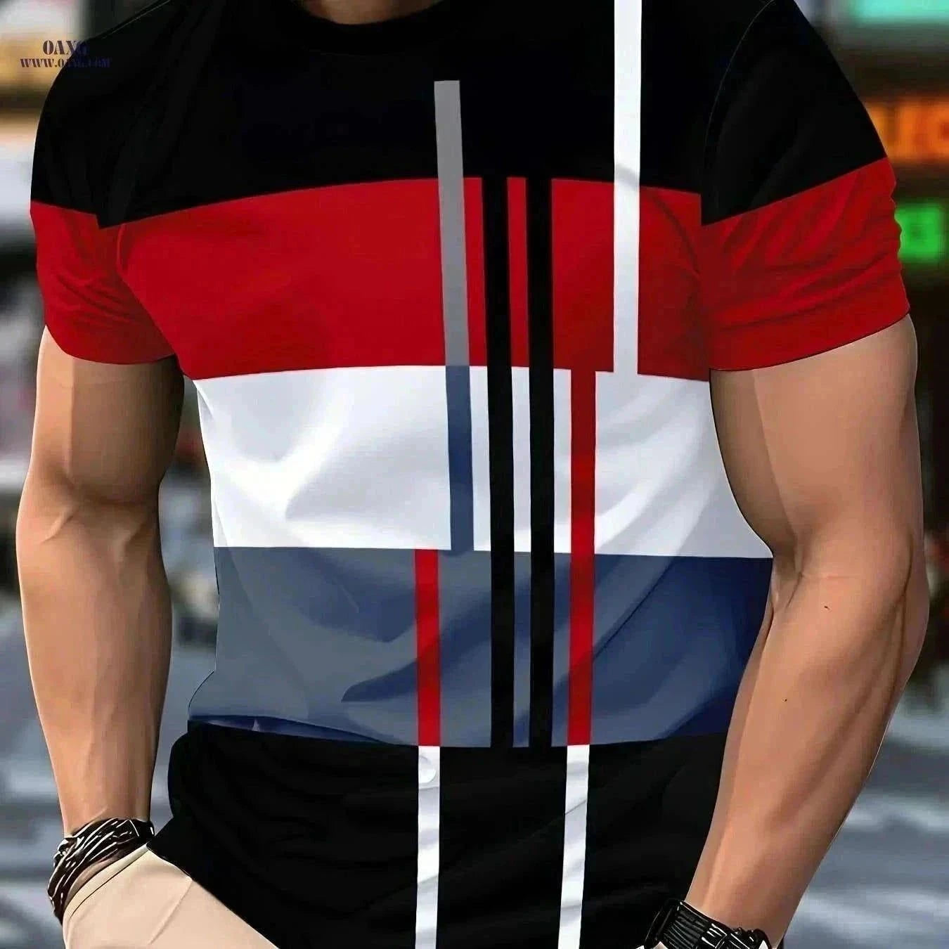 Men’s Casual Striped T-Shirt - Lightweight, Short Sleeve Comfort   OAXG Red / S
