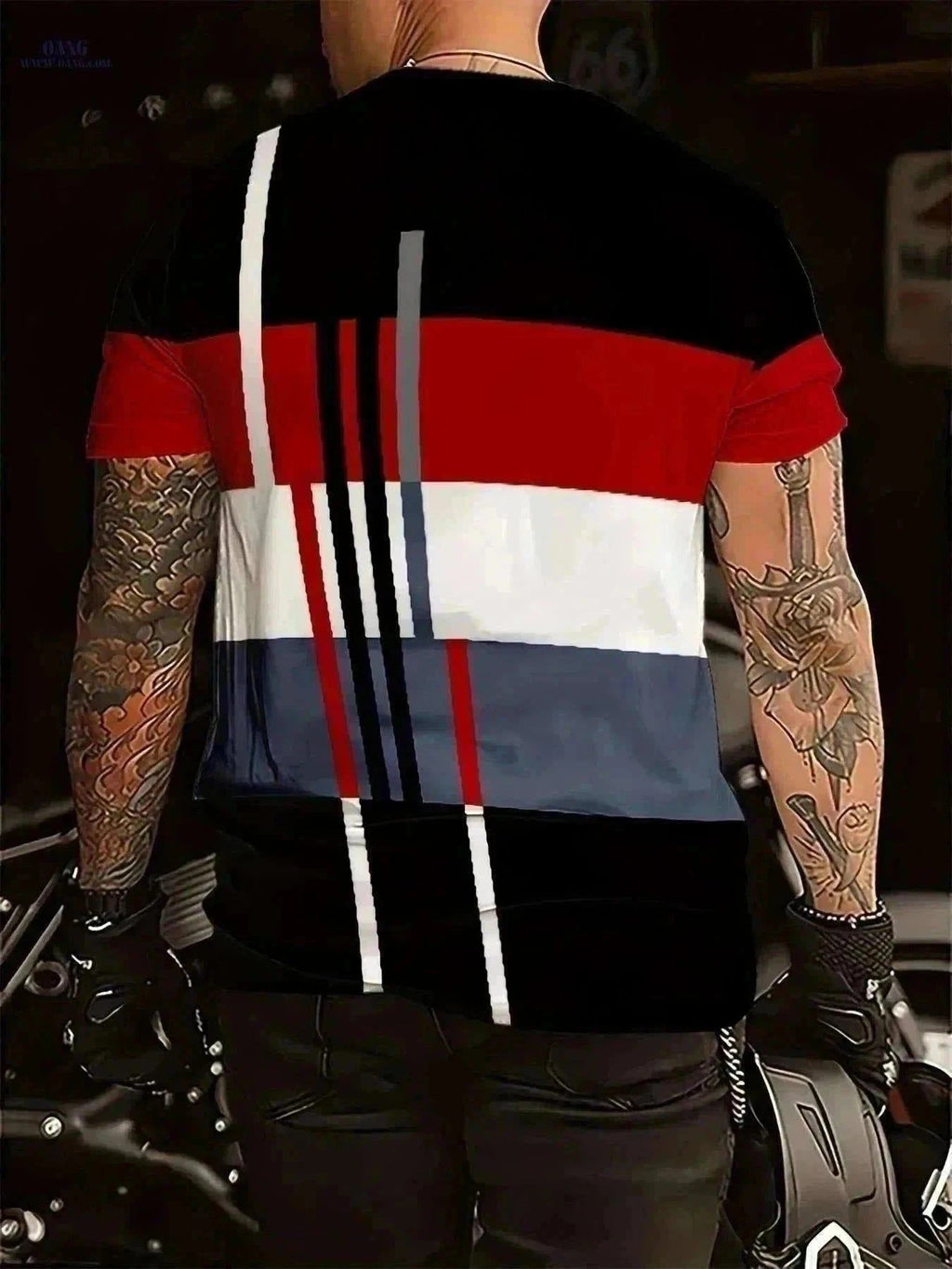 Men’s Casual Striped T-Shirt - Lightweight, Short Sleeve Comfort   OAXG Red / S
