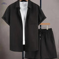 Men's Casual Suit Set - Short Sleeve Shirt & Drawstring Shorts   OAXG 