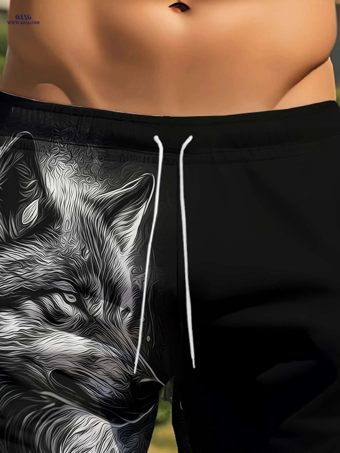 Men's Casual Summer Beach Shorts - Fierce Wolf Head Print   OAXG Mixed Color / S