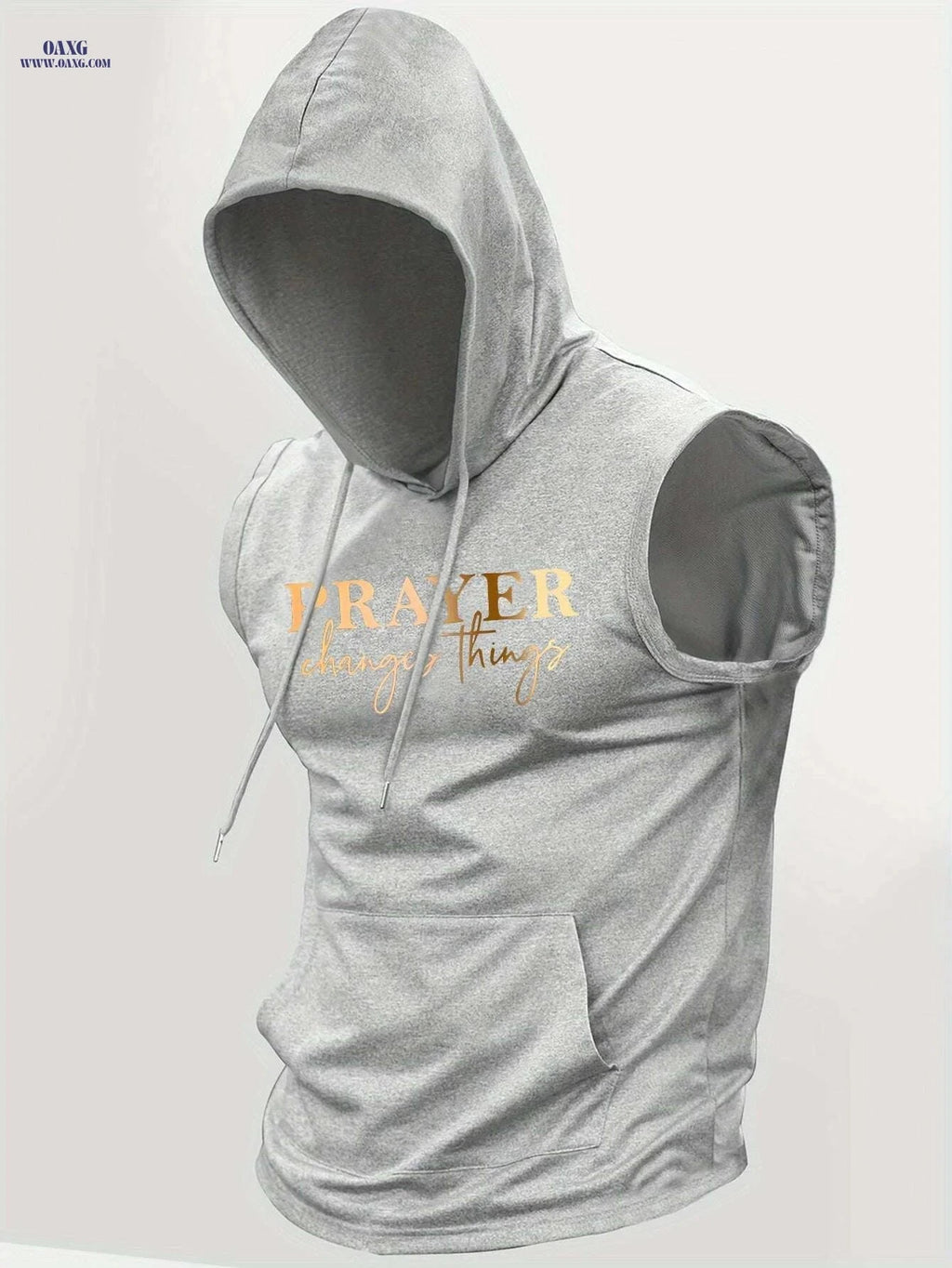 Men's Casual Summer Hooded Tank Top - "Prayer Changes Everything" Print   OAXG 
