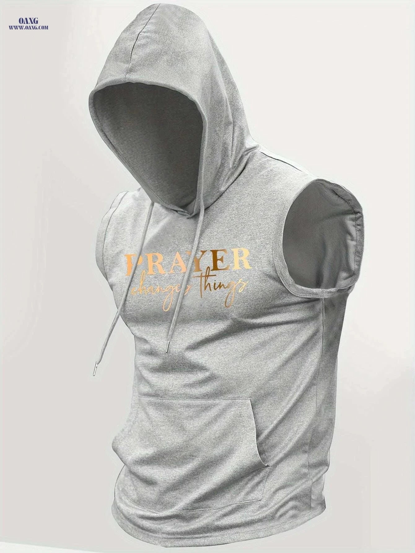 Men's Casual Summer Hooded Tank Top - "Prayer Changes Everything" Print   OAXG 