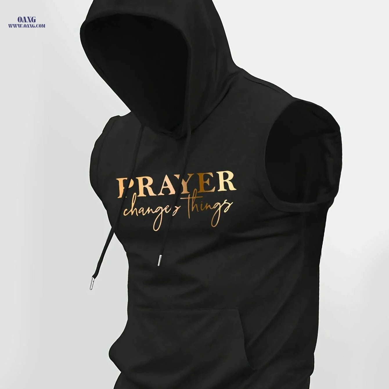 Men's Casual Summer Hooded Tank Top - "Prayer Changes Everything" Print   OAXG 
