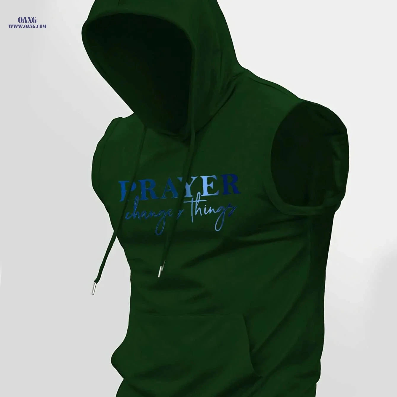 Men's Casual Summer Hooded Tank Top - "Prayer Changes Everything" Print   OAXG Light Blue / S