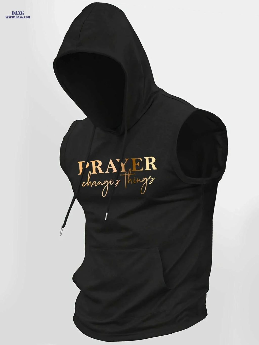 Men's Casual Summer Hooded Tank Top - "Prayer Changes Everything" Print   OAXG Light Blue / S
