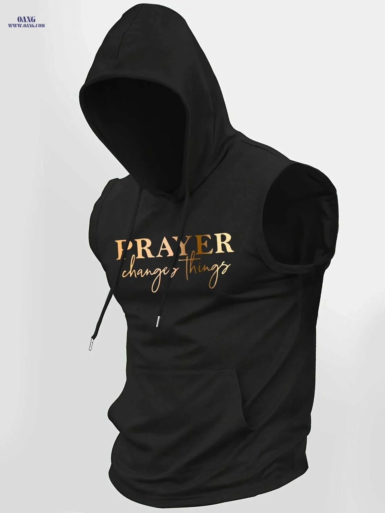 Men's Casual Summer Hooded Tank Top - "Prayer Changes Everything" Print   OAXG Light Blue / S