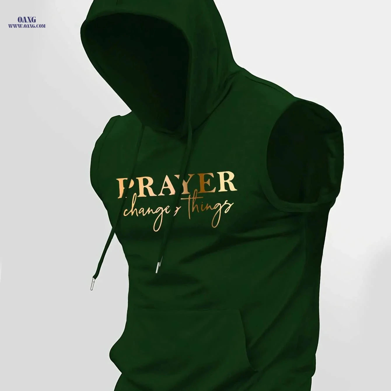 Men's Casual Summer Hooded Tank Top - "Prayer Changes Everything" Print   OAXG Light Blue / S