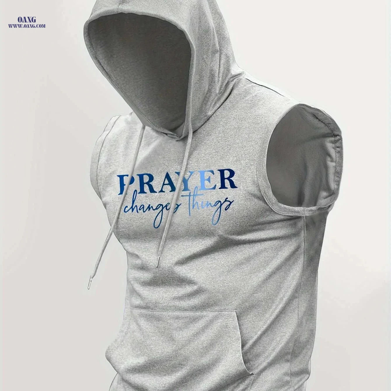 Men's Casual Summer Hooded Tank Top - "Prayer Changes Everything" Print   OAXG 