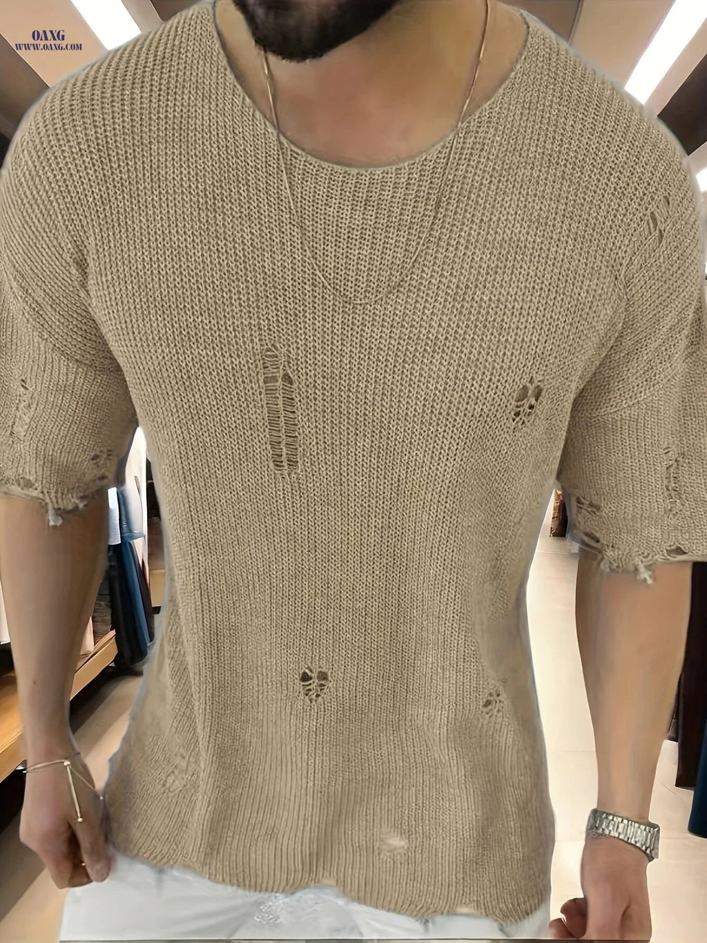 Men's Casual Summer Knitted Shirt - Loose Fit Floral Pullover   OAXG 