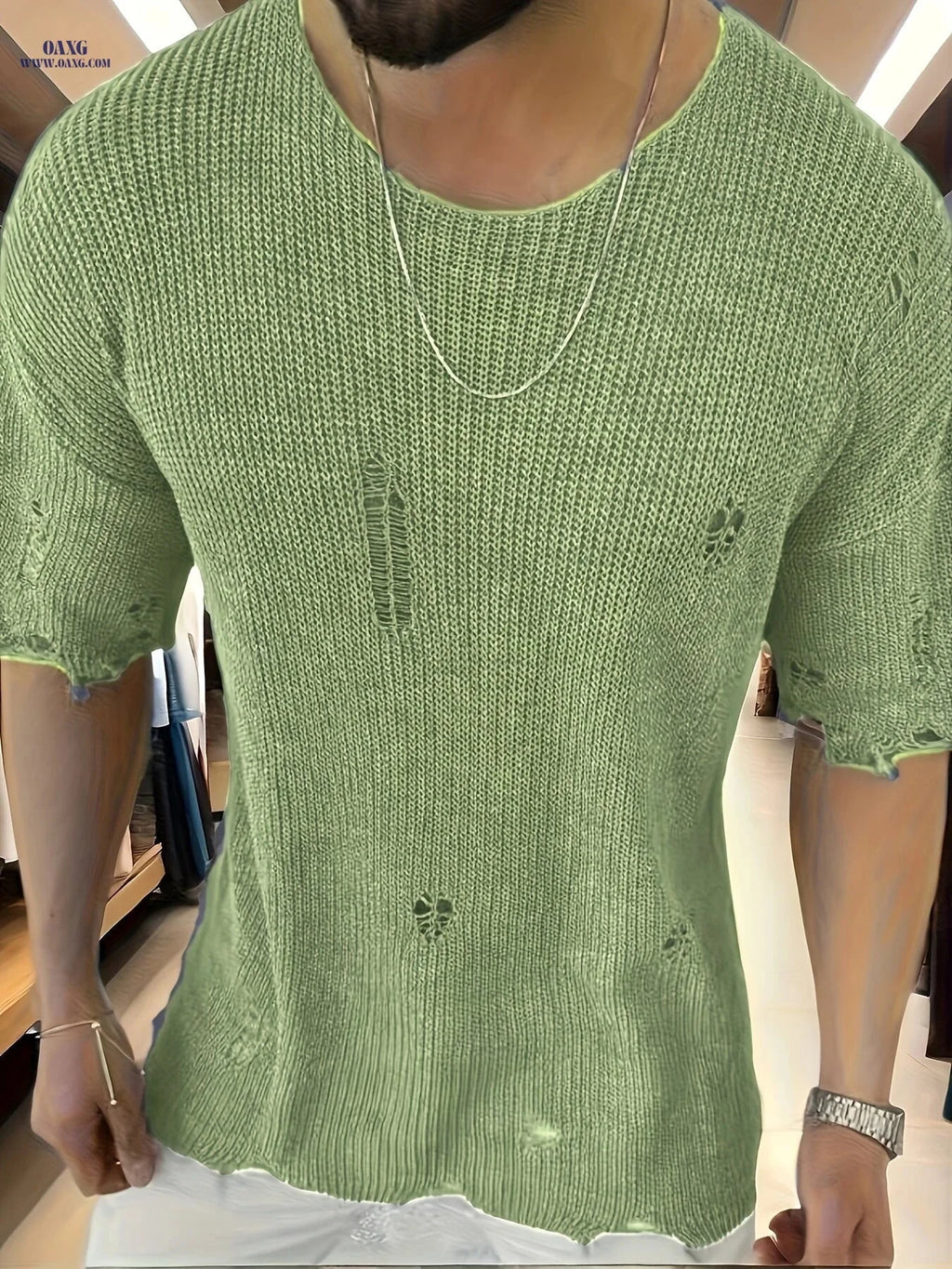 Men's Casual Summer Knitted Shirt - Loose Fit Floral Pullover   OAXG 