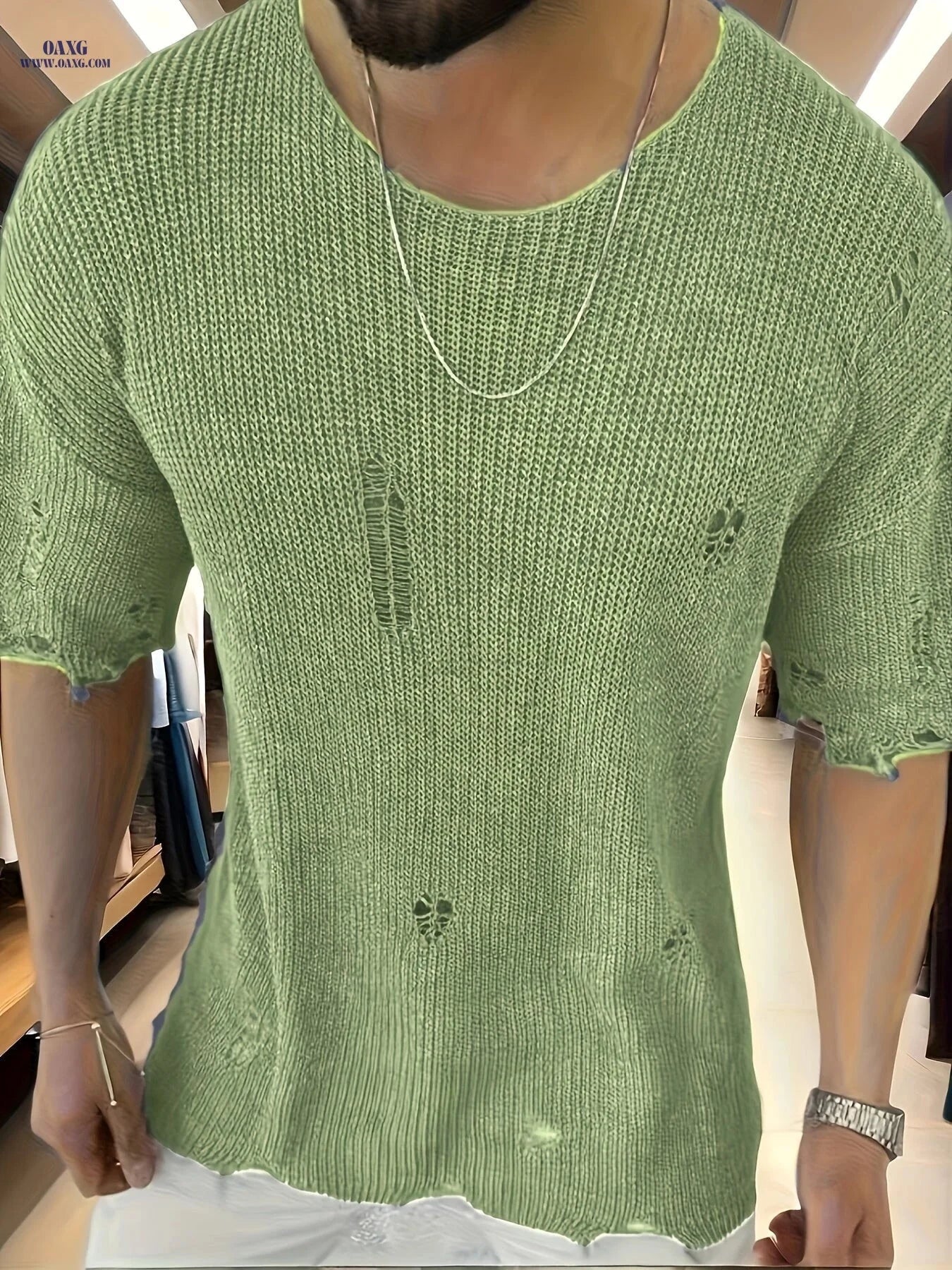 Men's Casual Summer Knitted Shirt - Loose Fit Floral Pullover   OAXG Space Gray / FR M