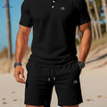 Men’s Casual Summer Set - Easy Letter Print Top and Shorts   OAXG Black / FR M