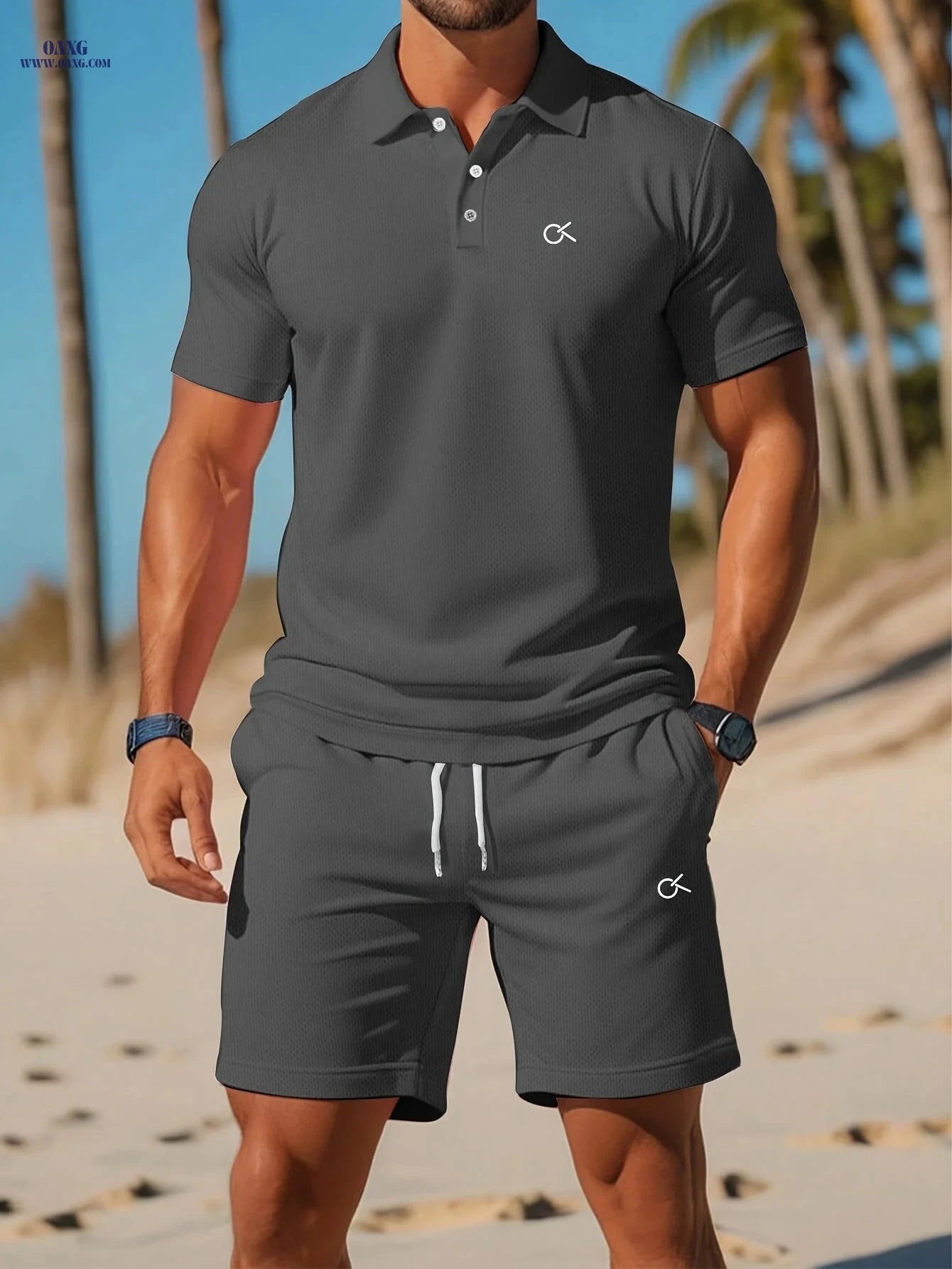 Men’s Casual Summer Set - Easy Letter Print Top and Shorts   OAXG 