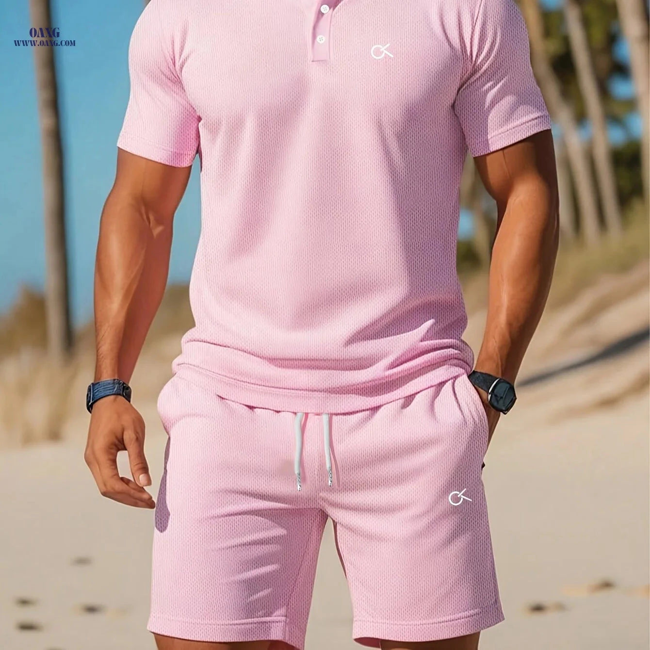 Men’s Casual Summer Set - Easy Letter Print Top and Shorts   OAXG 