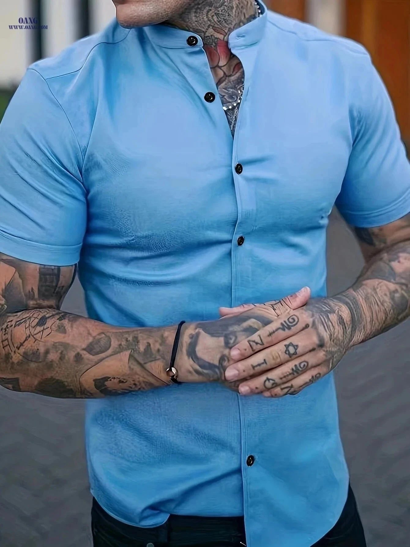 Men's Casual Summer Shirt - Lightweight Polyester, Stand Collar Fit   OAXG White / FR M