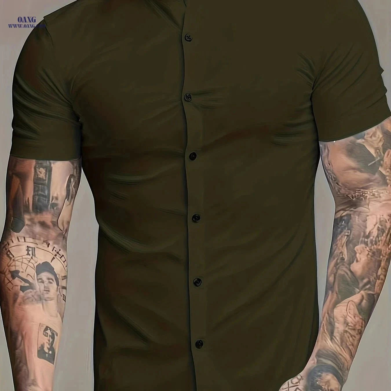Men's Casual Summer Shirt - Lightweight Polyester, Stand Collar Fit   OAXG White / FR M