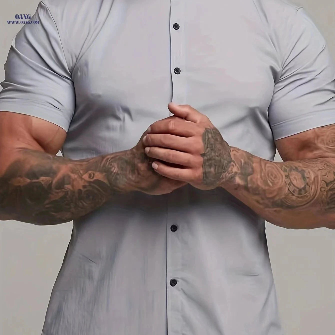 Men's Casual Summer Shirt - Lightweight Polyester, Stand Collar Fit   OAXG White / FR M