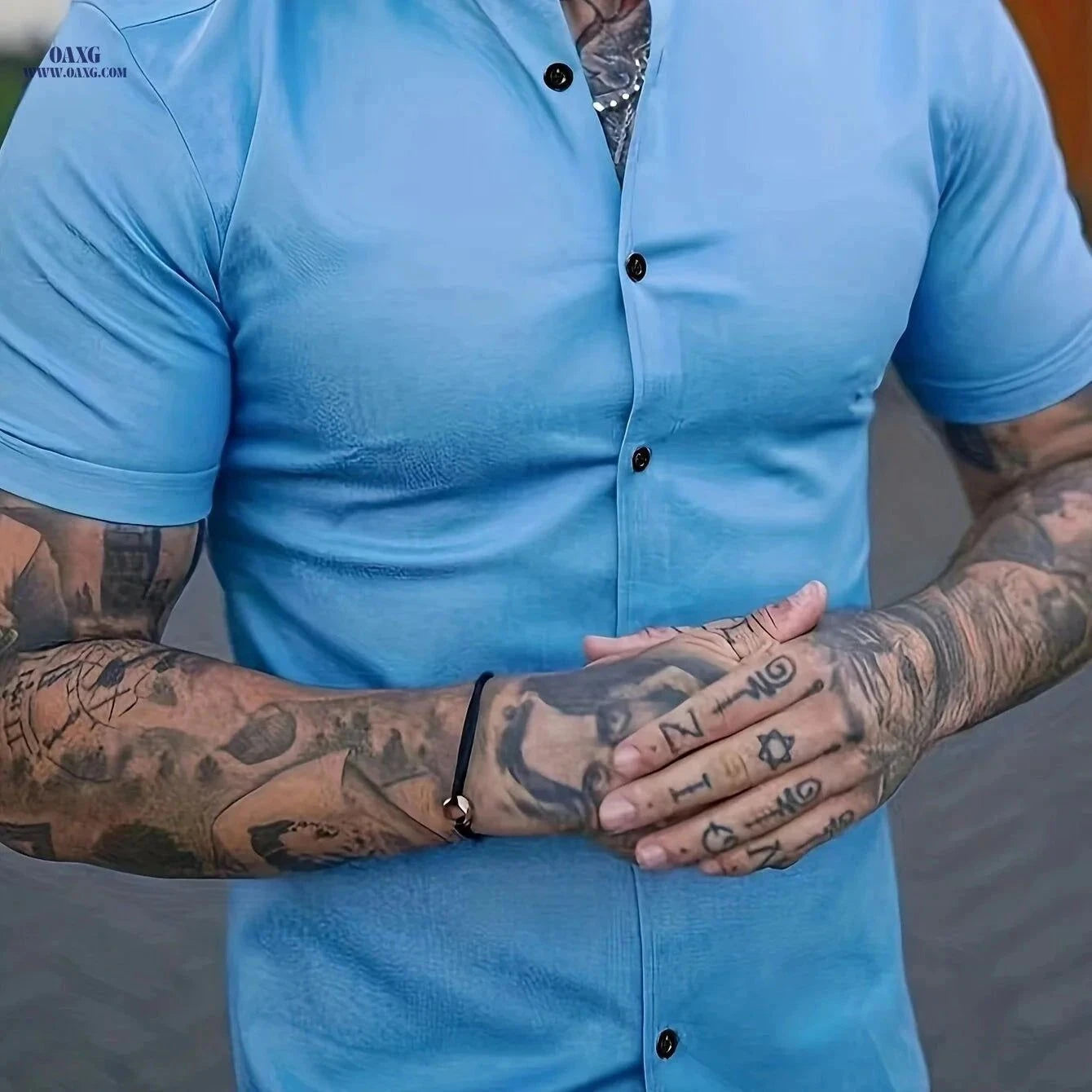Men's Casual Summer Shirt - Lightweight Polyester, Stand Collar Fit   OAXG White / FR M