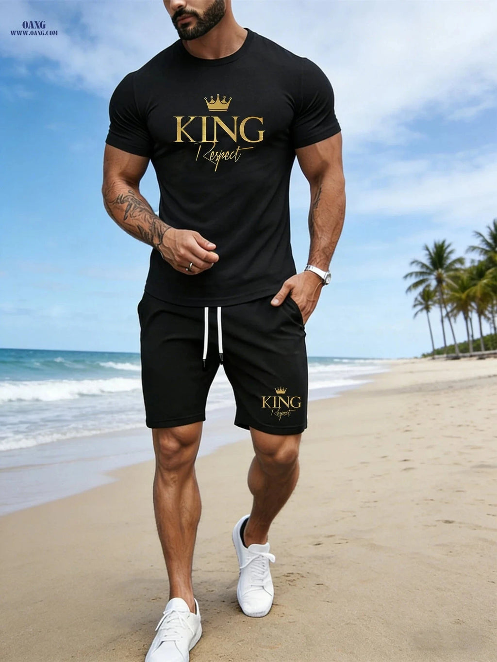 Men's Casual Summer Short-Sleeve Set - Breathable T-Shirt & Shorts   OAXG 