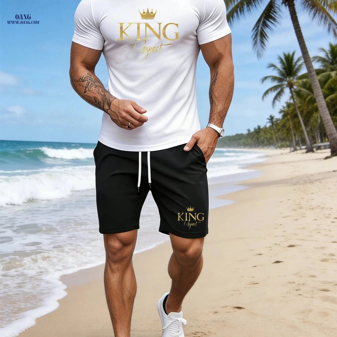 Men's Casual Summer Short-Sleeve Set - Breathable T-Shirt & Shorts   OAXG 