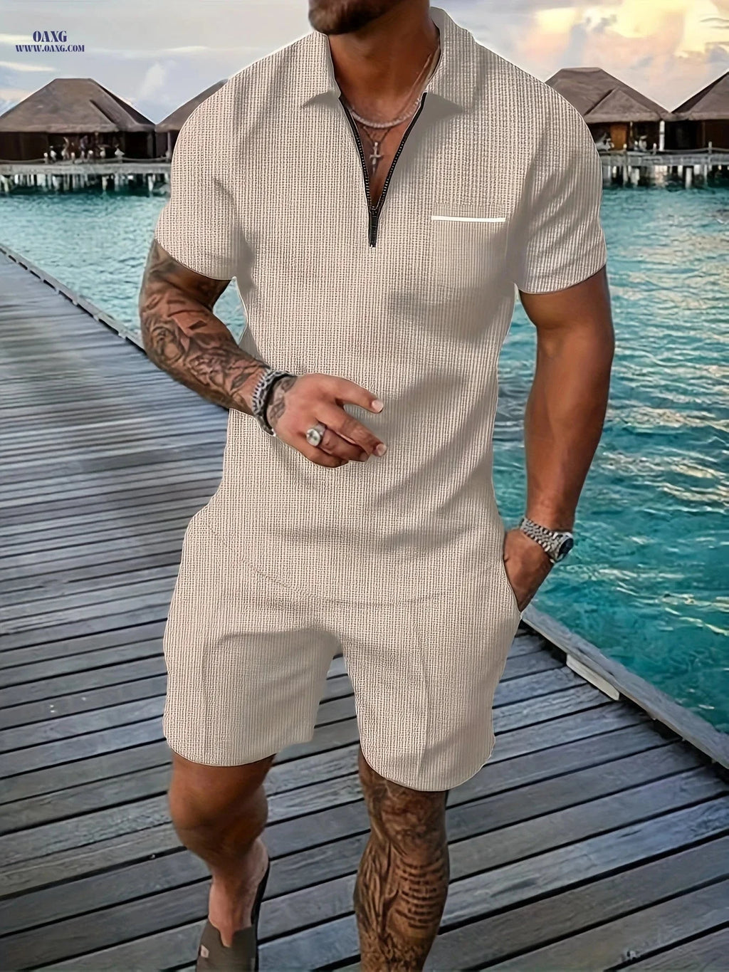 Men’s Casual Summer Sportswear Set - Short Sleeve Polo & Shorts   OAXG 