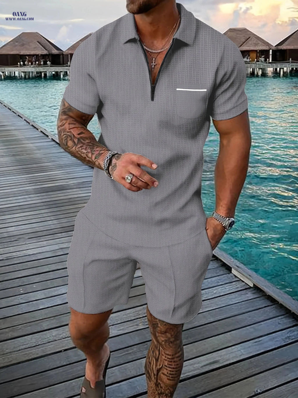 Men’s Casual Summer Sportswear Set - Short Sleeve Polo & Shorts   OAXG 