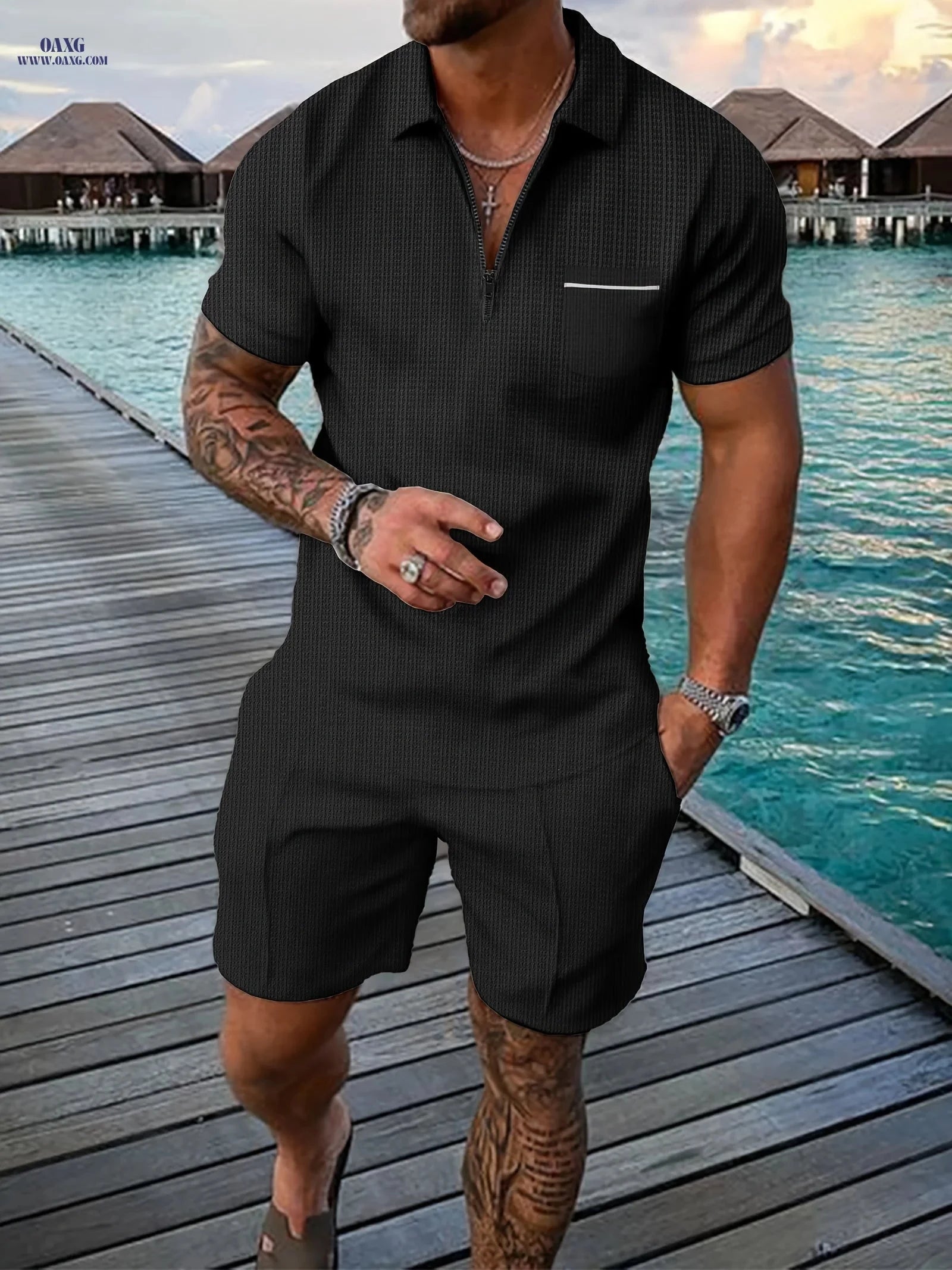 Men’s Casual Summer Sportswear Set - Short Sleeve Polo & Shorts   OAXG 