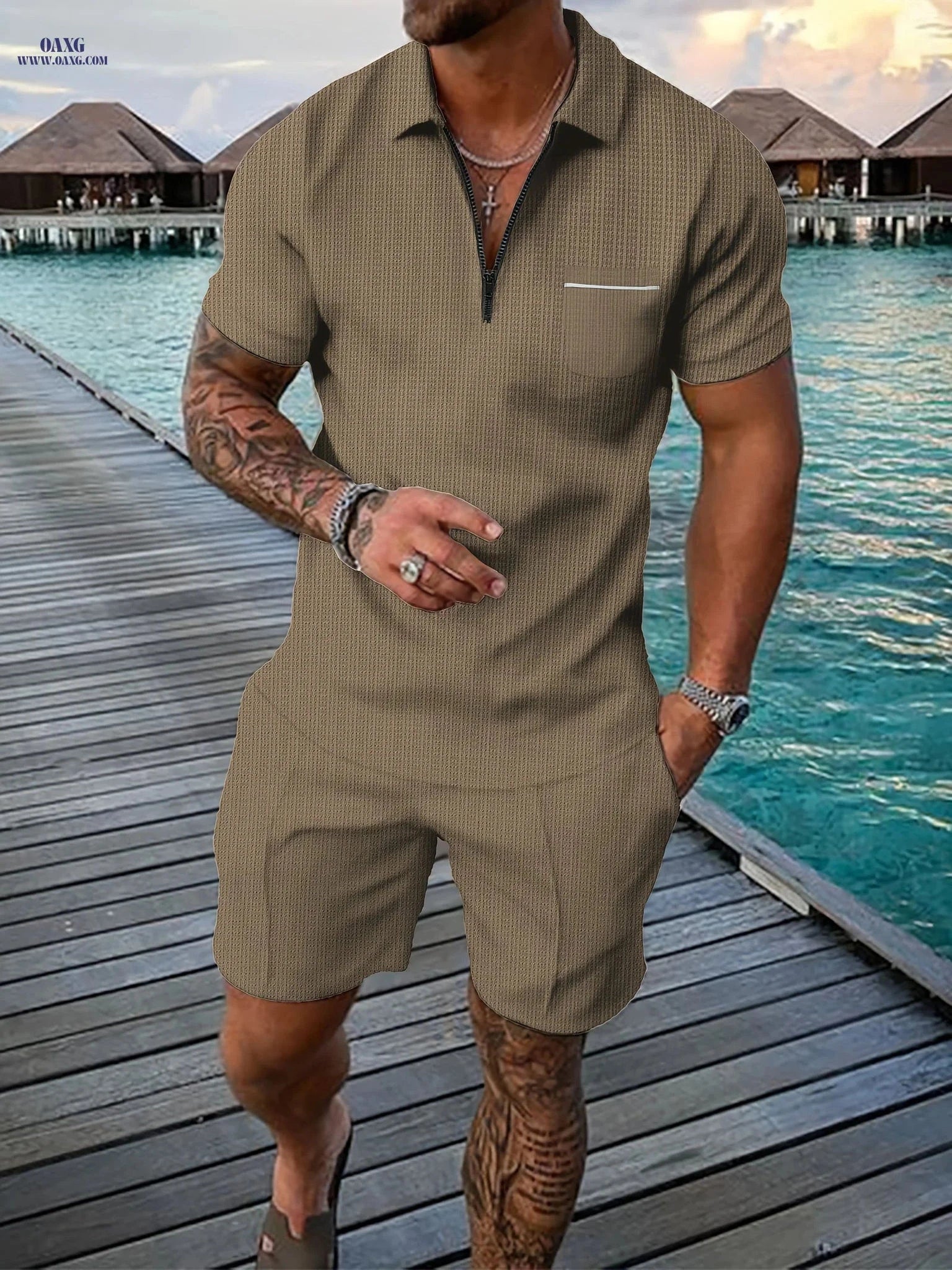 Men’s Casual Summer Sportswear Set - Short Sleeve Polo & Shorts   OAXG 
