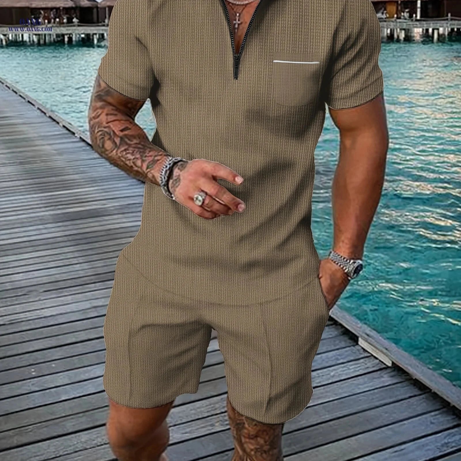 Men’s Casual Summer Sportswear Set - Short Sleeve Polo & Shorts   OAXG Black / FR M