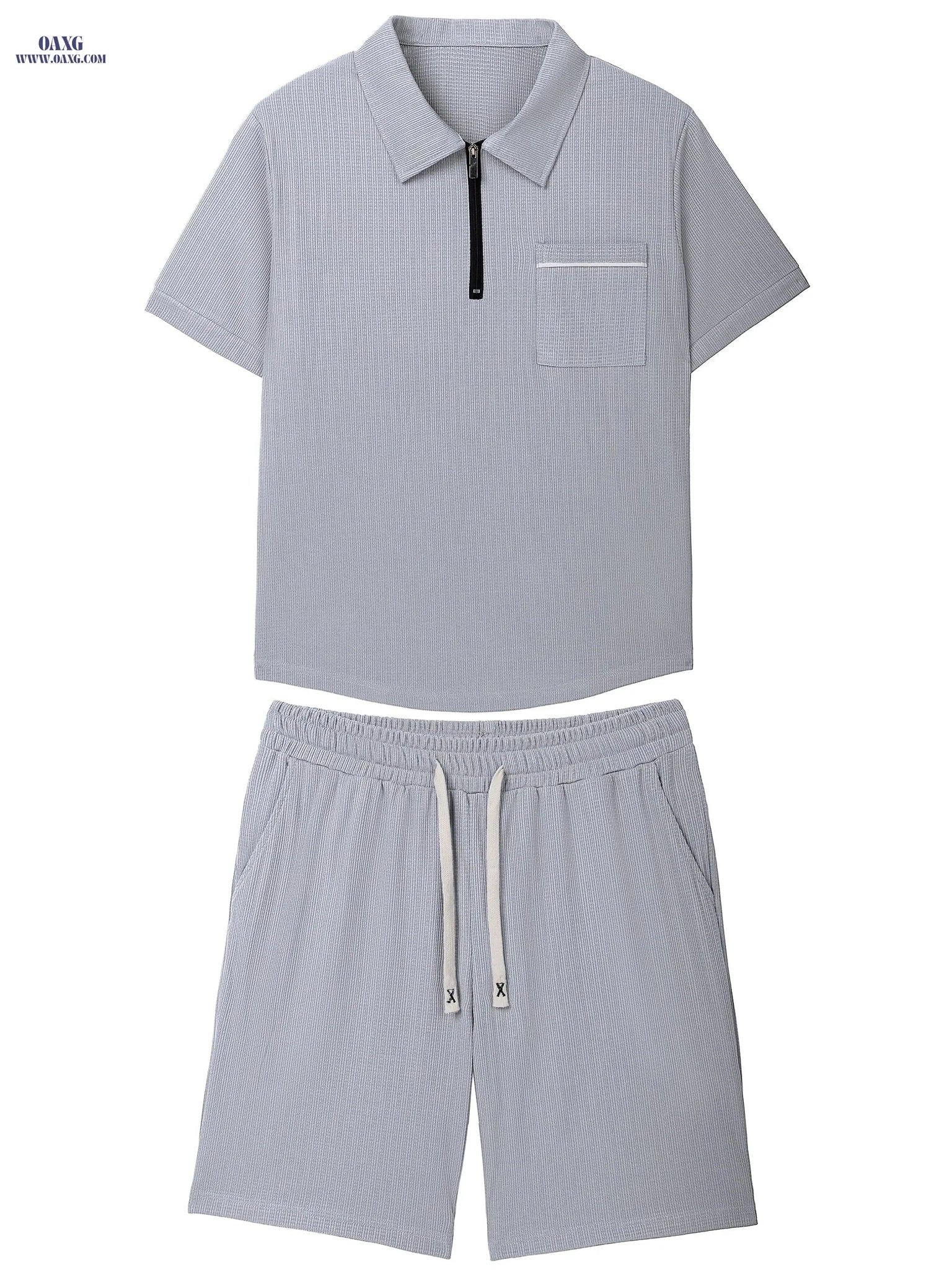 Men’s Casual Summer Sportswear Set - Short Sleeve Polo & Shorts   OAXG 