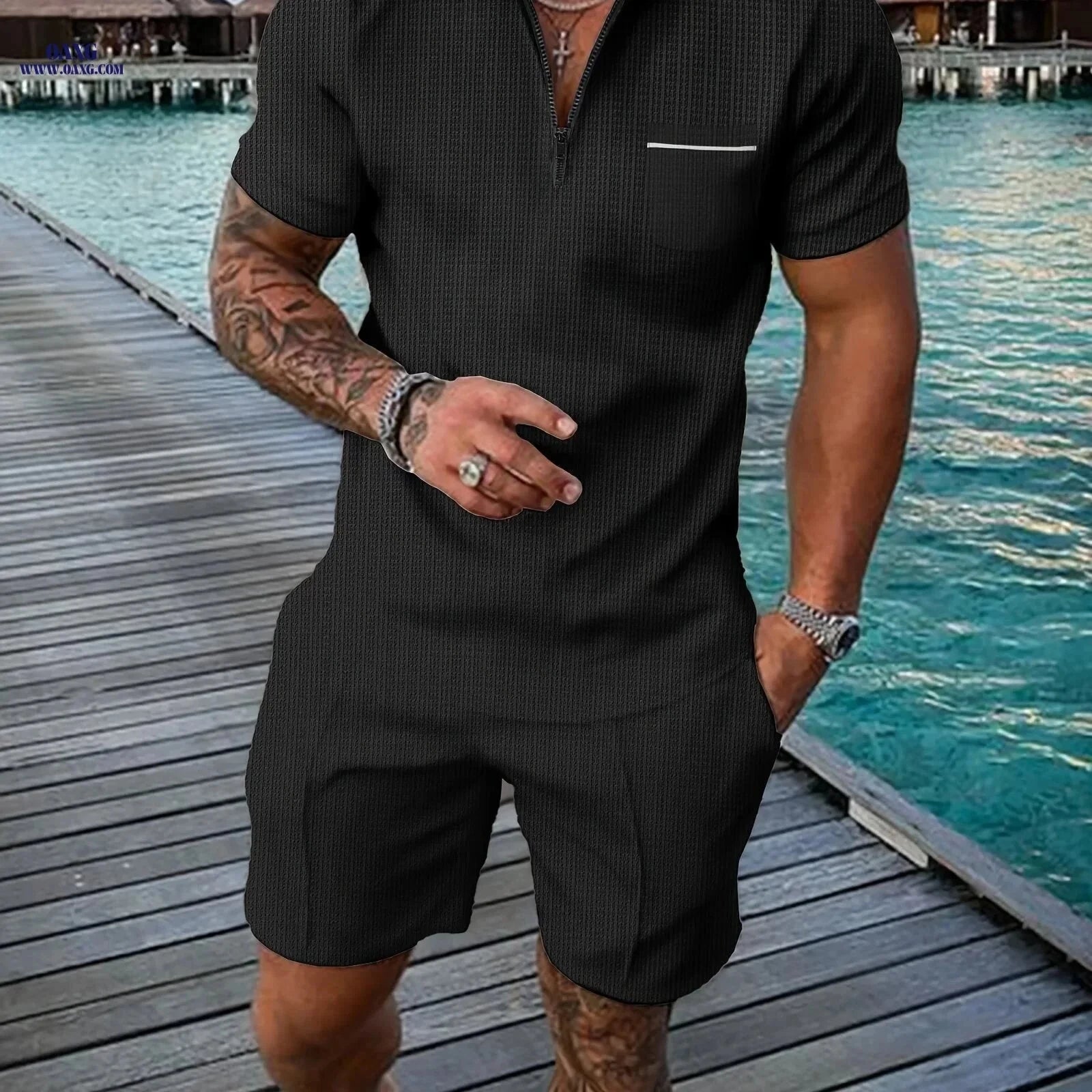 Men’s Casual Summer Sportswear Set - Short Sleeve Polo & Shorts   OAXG 