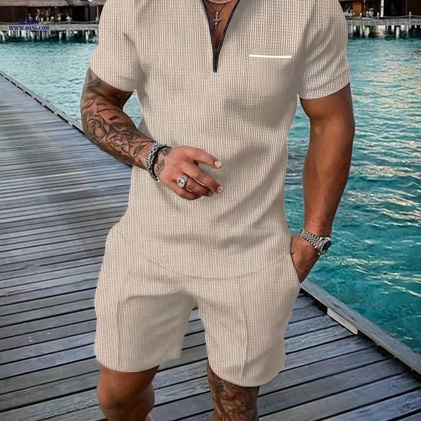 Men’s Casual Summer Sportswear Set - Short Sleeve Polo & Shorts   OAXG 