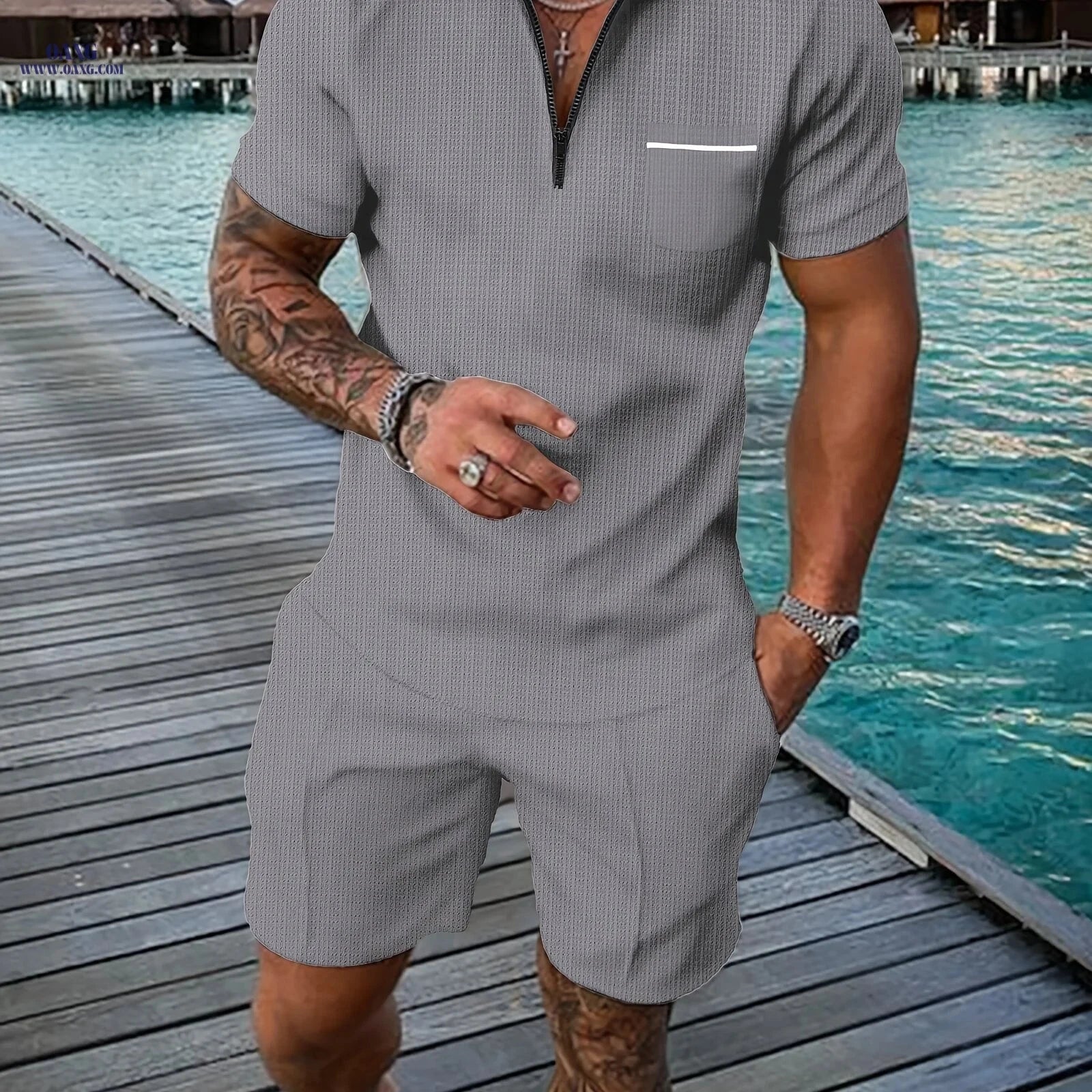 Men’s Casual Summer Sportswear Set - Short Sleeve Polo & Shorts   OAXG 