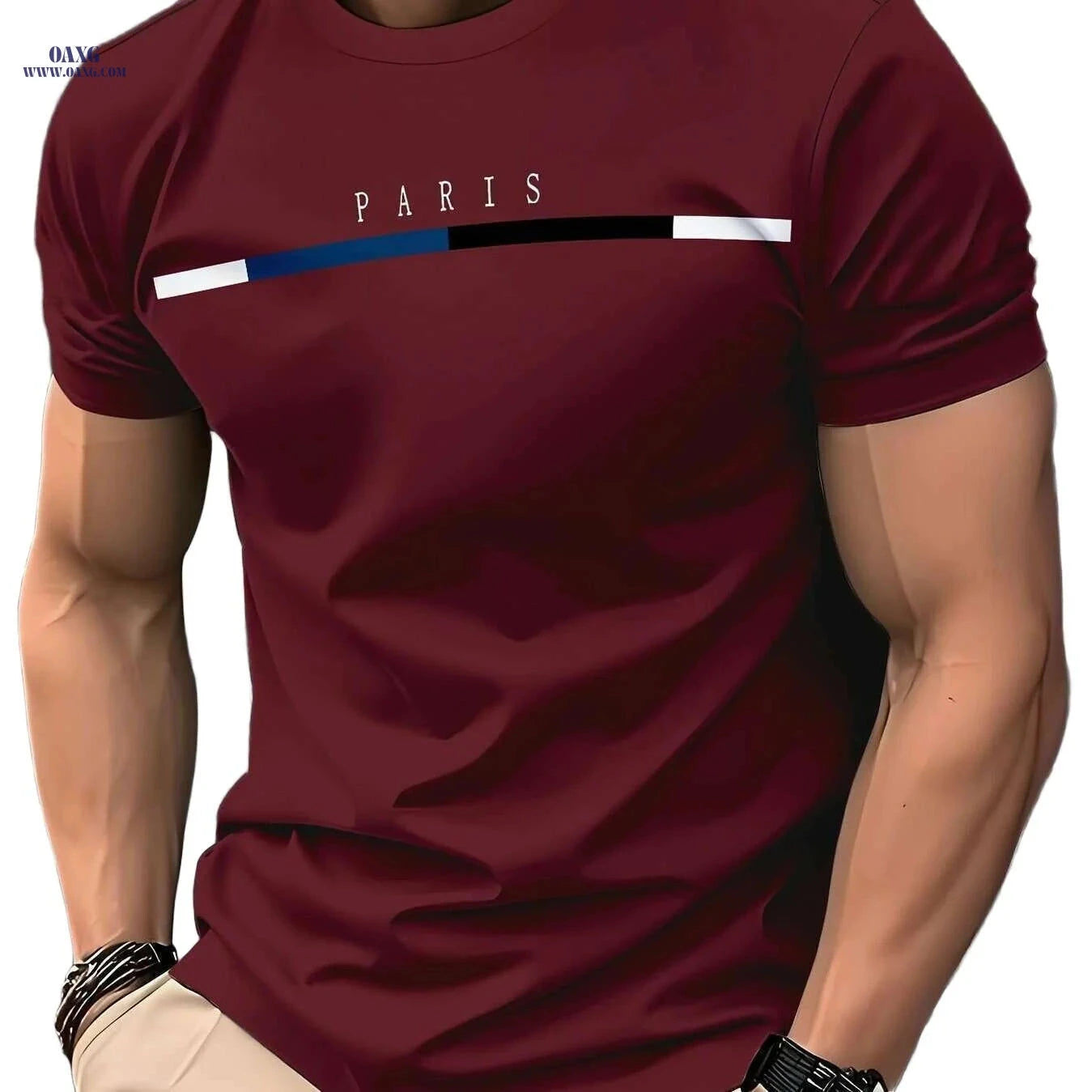 Men's Casual Summer T-Shirt - 100% Polyester, Crew Neck Design   OAXG Red / S
