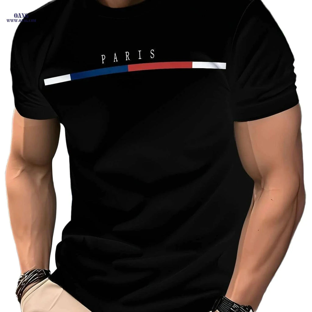 Men's Casual Summer T-Shirt - 100% Polyester, Crew Neck Design   OAXG Red / S