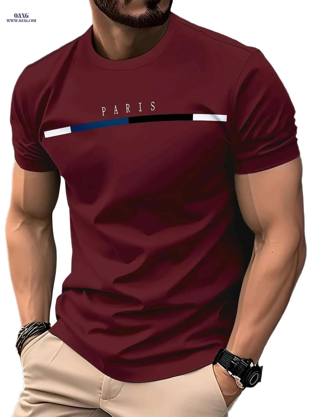 Men's Casual Summer T-Shirt - 100% Polyester, Crew Neck Design   OAXG Red / S