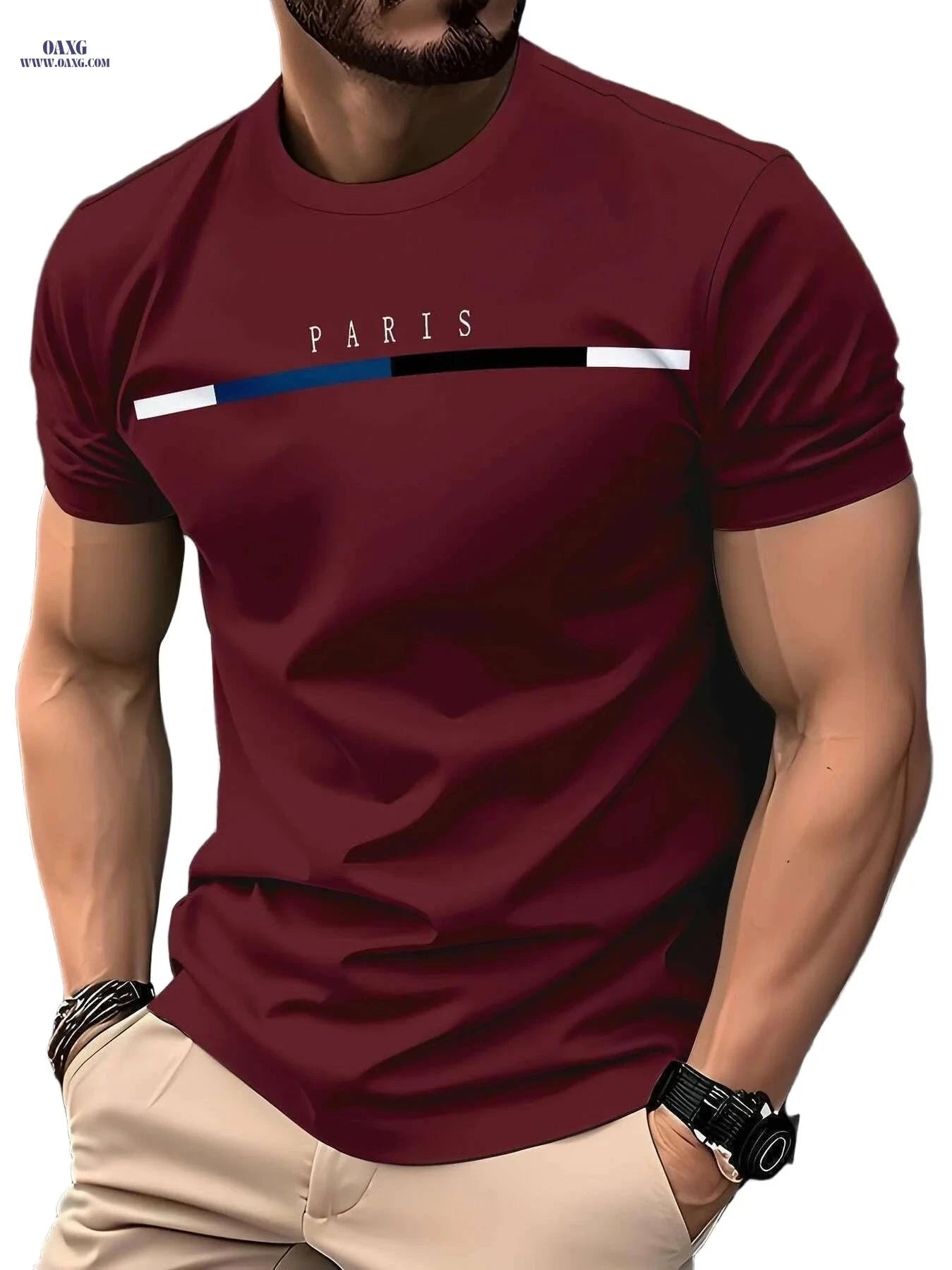 Men's Casual Summer T-Shirt - 100% Polyester, Crew Neck Design   OAXG Red / S