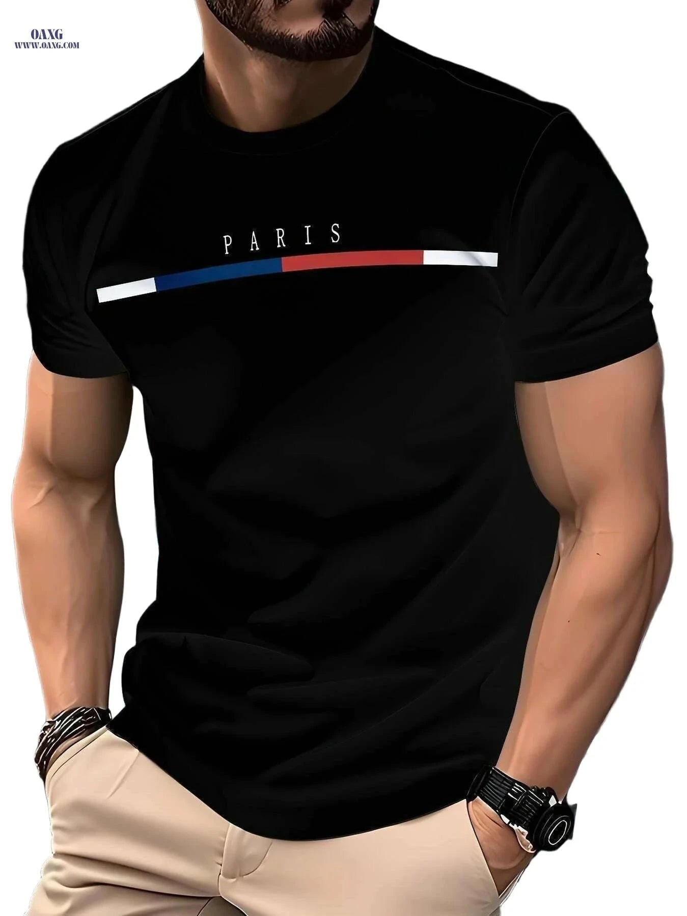 Men's Casual Summer T-Shirt - 100% Polyester, Crew Neck Design   OAXG Red / S