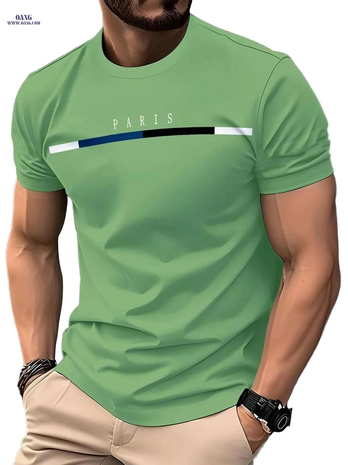 Men's Casual Summer T-Shirt - 100% Polyester, Crew Neck Design   OAXG 