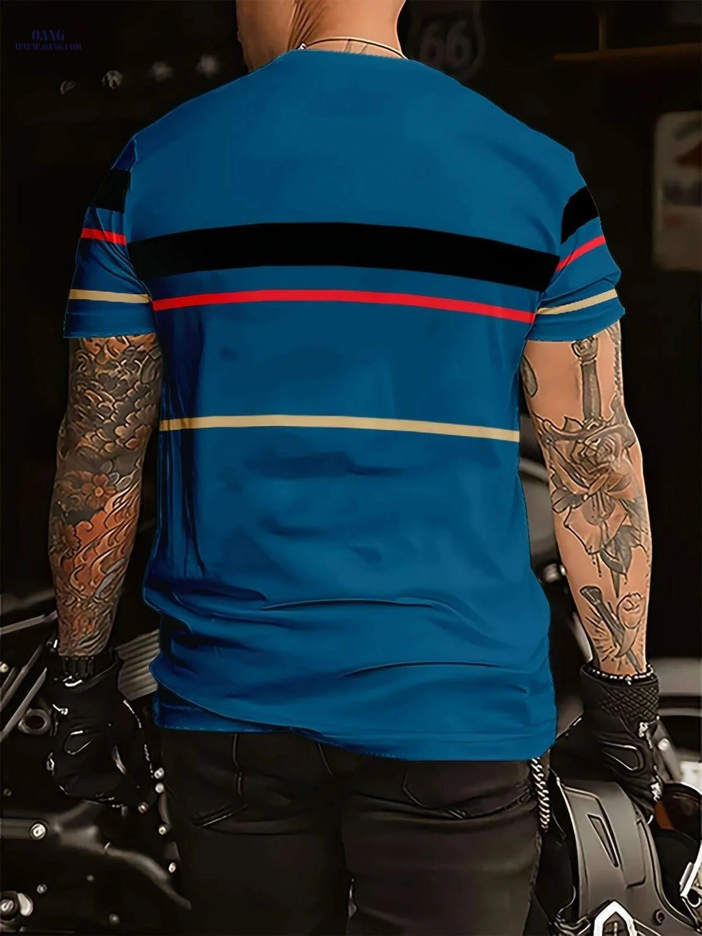 Men's Casual Summer T-Shirt - Breathable Polyester, Vibrant Blue Stripes   OAXG Dark Green / S