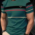 Men's Casual Summer T-Shirt - Breathable Polyester, Vibrant Blue Stripes   OAXG Dark Green / S
