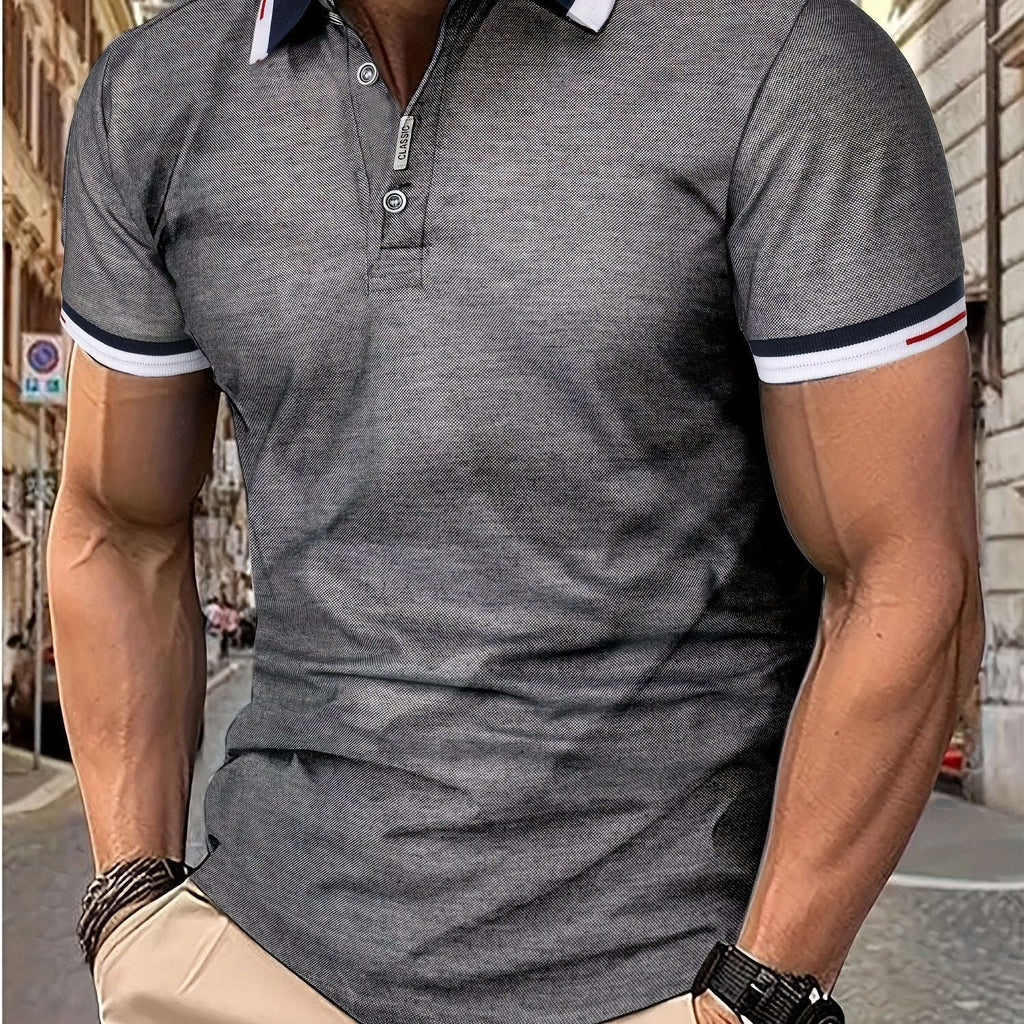 Men's Casual Summer T-Shirt - Short Sleeve, Solid Color, Fashion   OAXG 
