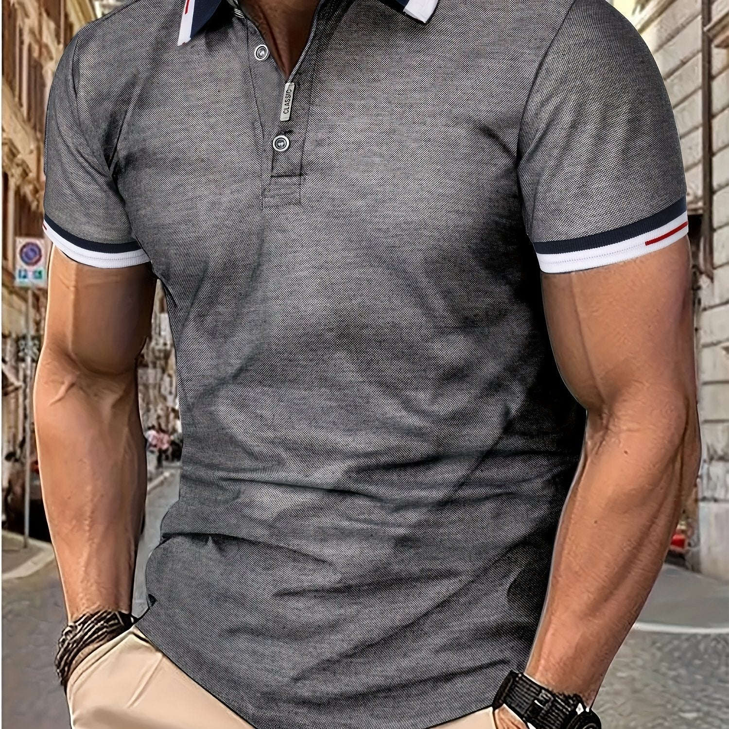 Men's Casual Summer T-Shirt - Short Sleeve, Solid Color, Fashion   OAXG 