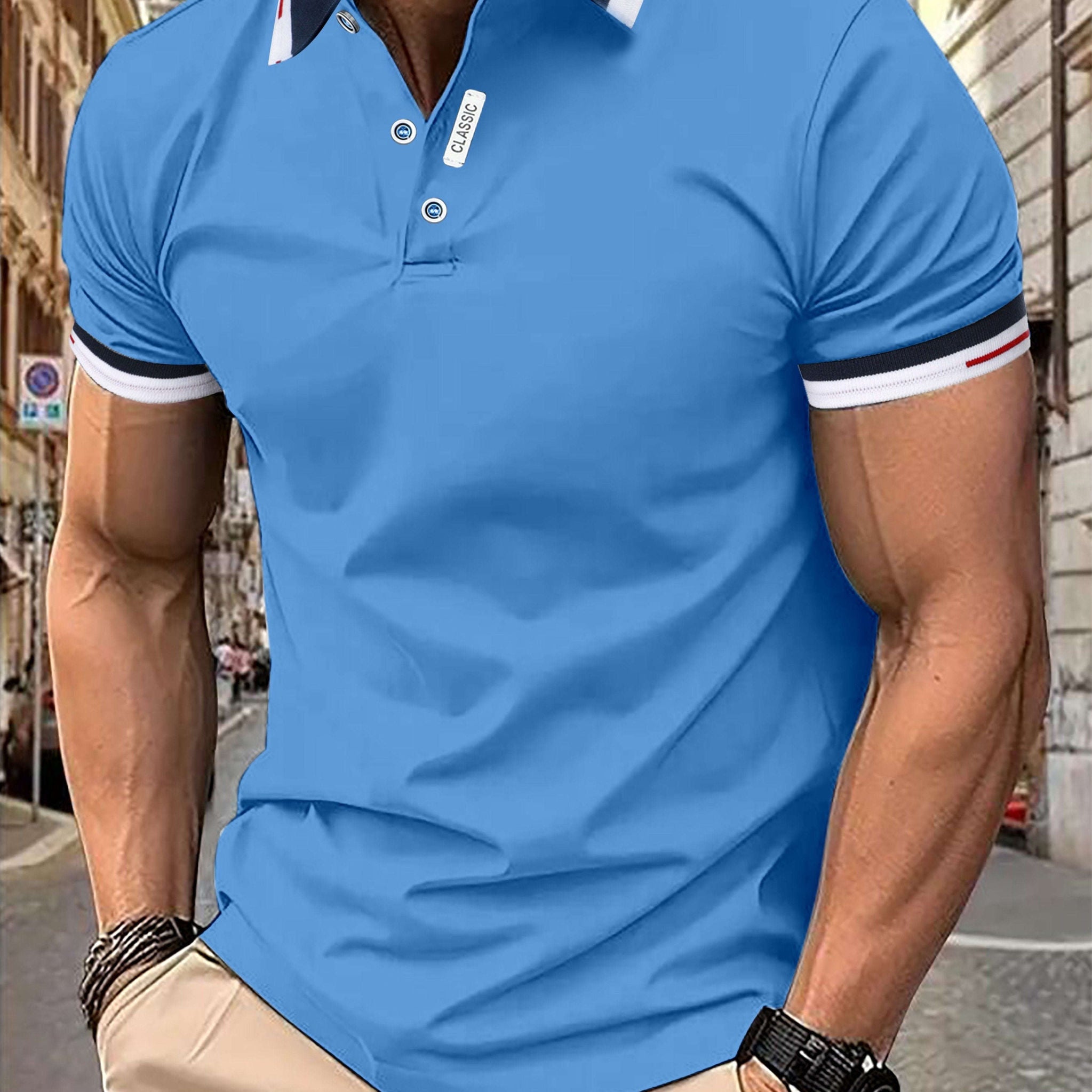 Men's Casual Summer T-Shirt - Short Sleeve, Solid Color, Fashion   OAXG 
