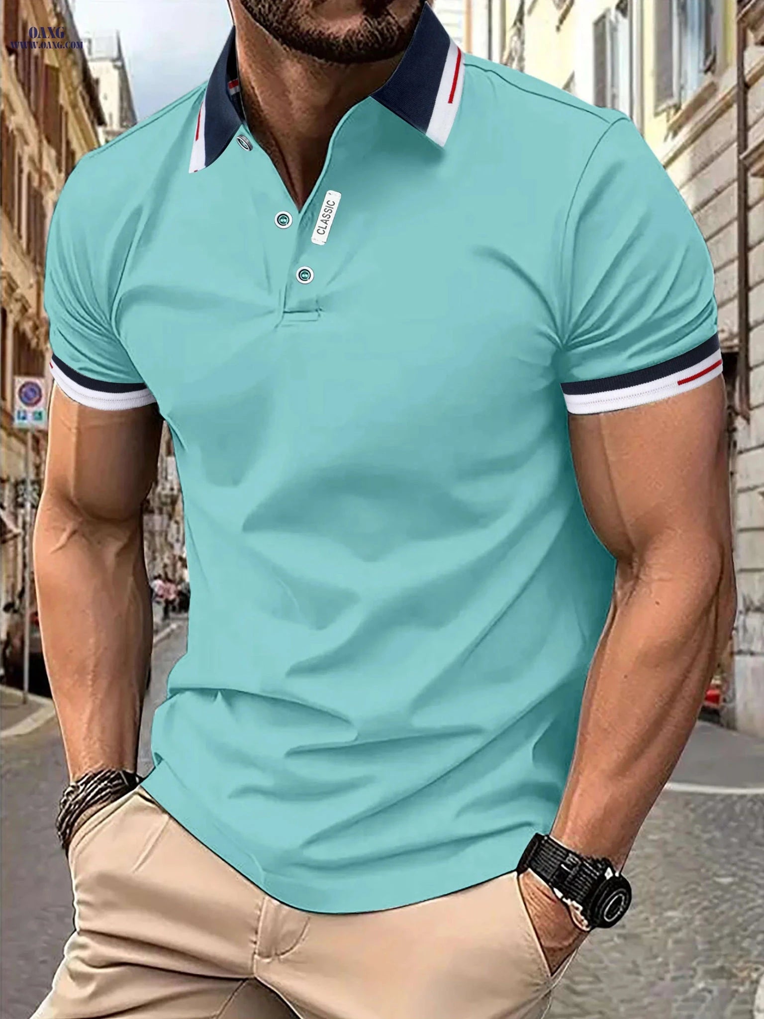 Men's Casual Summer T-Shirt - Short Sleeve, Solid Color, Fashion   OAXG 