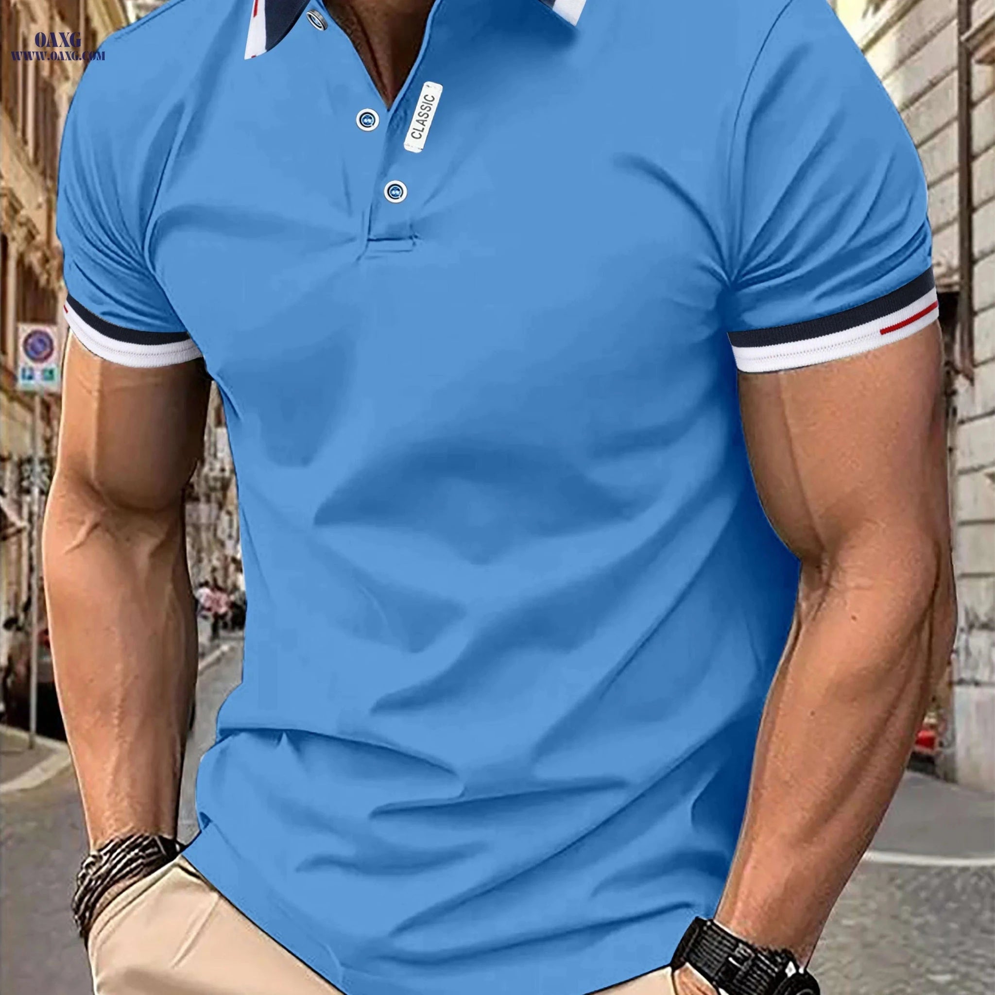 Men's Casual Summer T-Shirt - Short Sleeve, Solid Color, Fashion   OAXG 