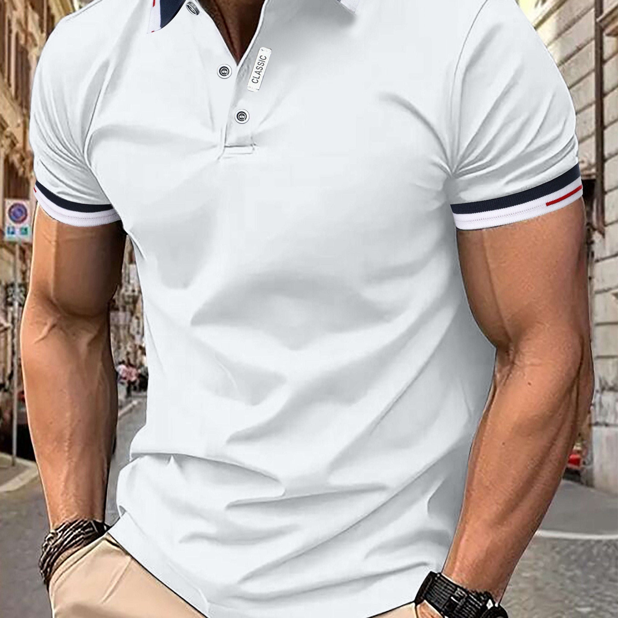 Men's Casual Summer T-Shirt - Short Sleeve, Solid Color, Fashion   OAXG 