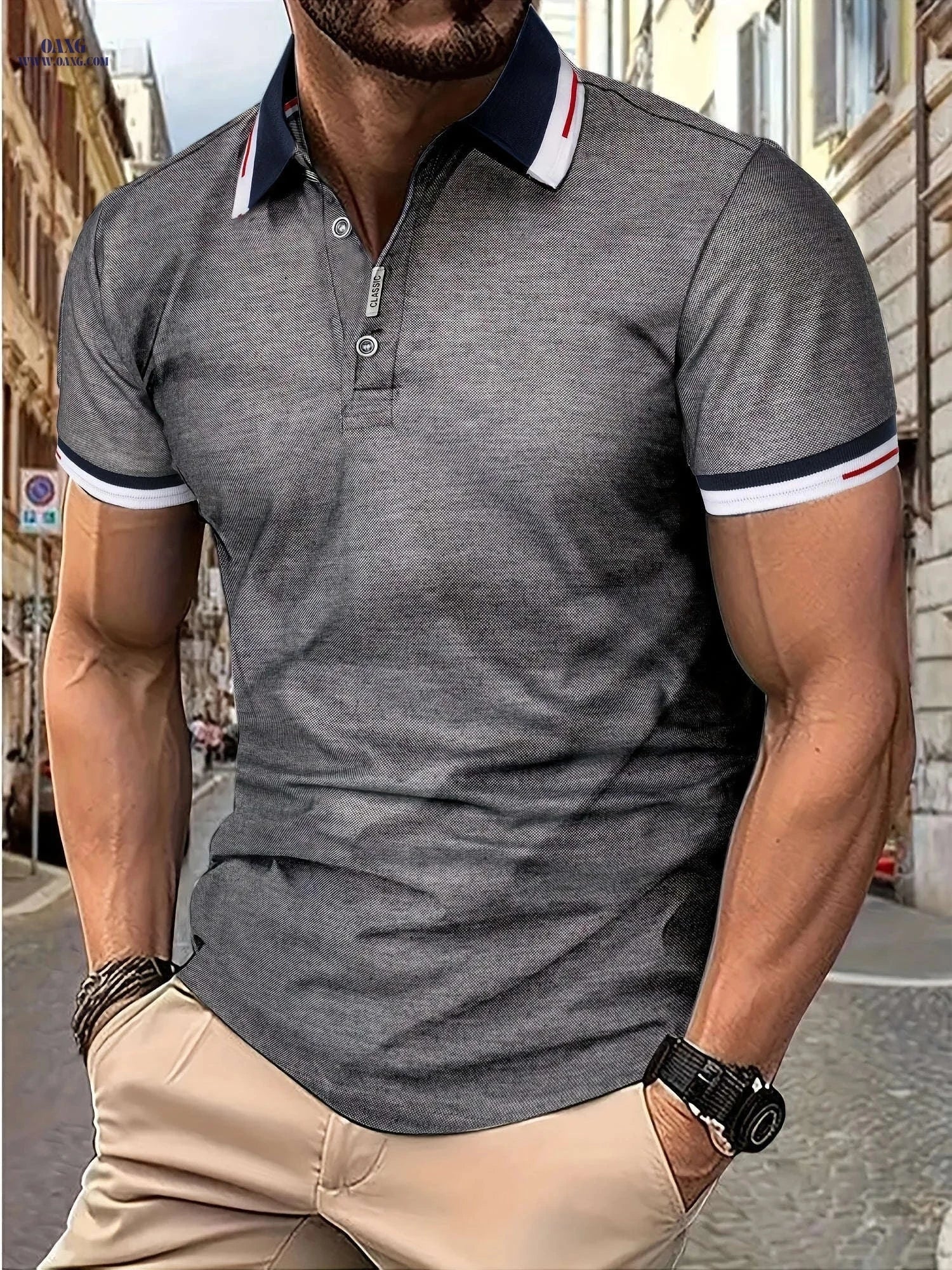 Men's Casual Summer T-Shirt - Short Sleeve, Solid Color, Fashion   OAXG 
